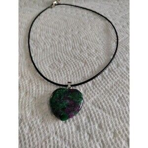 Red Green Jasper Gem Heart Pendant On Cord Stone Love Chakra Reiki Amulet